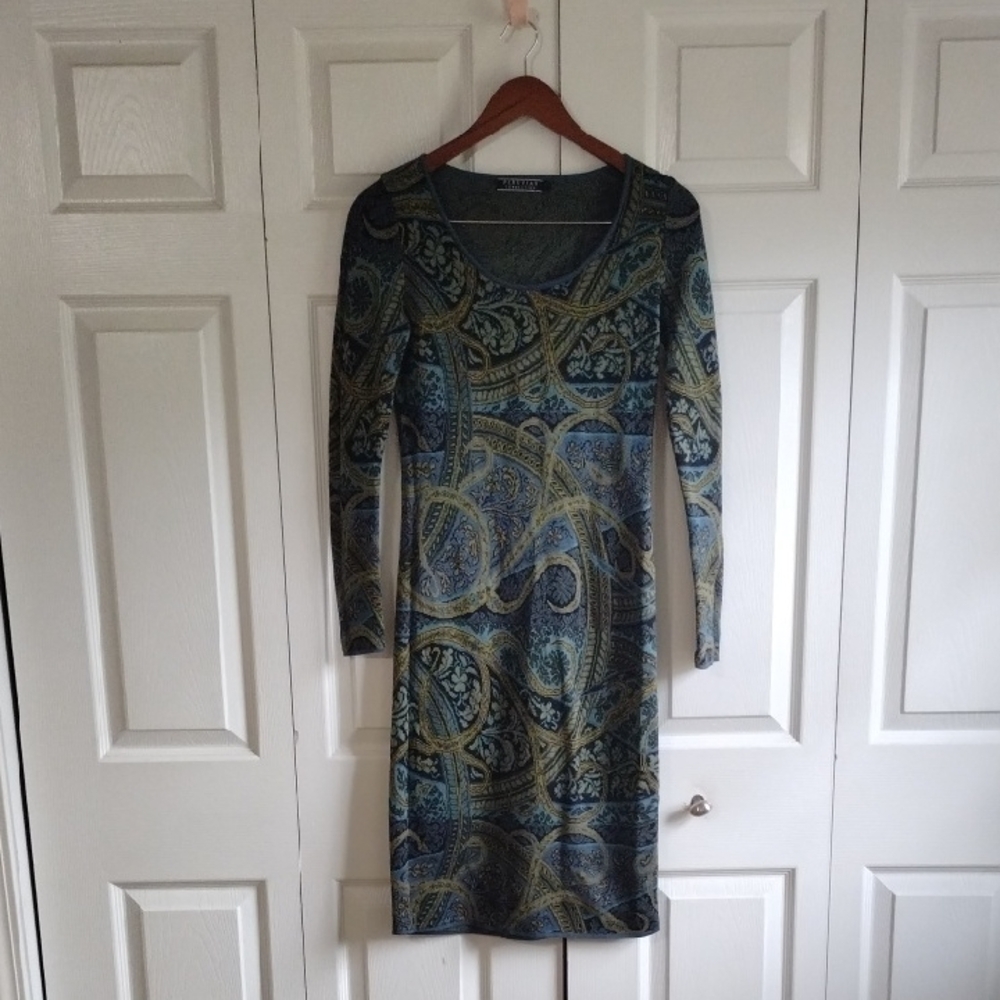 Peruvian Connection Dark Print A Line Dress Size Xs 100 Pima Cotton